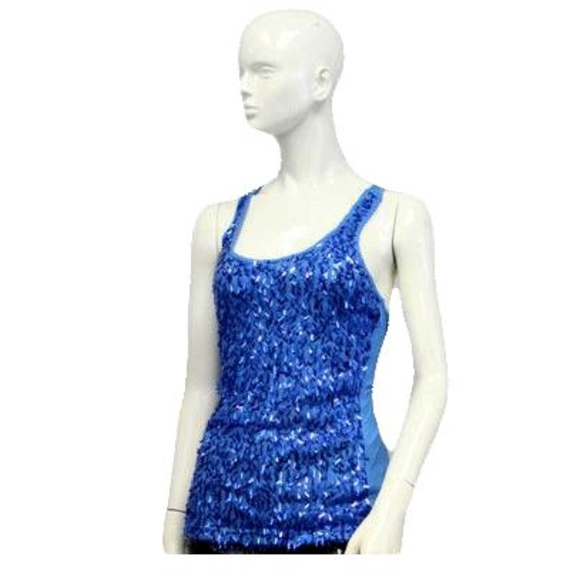Sea Blue Sequin Embellished V-Neck Backless Halter Tank Top main image 1